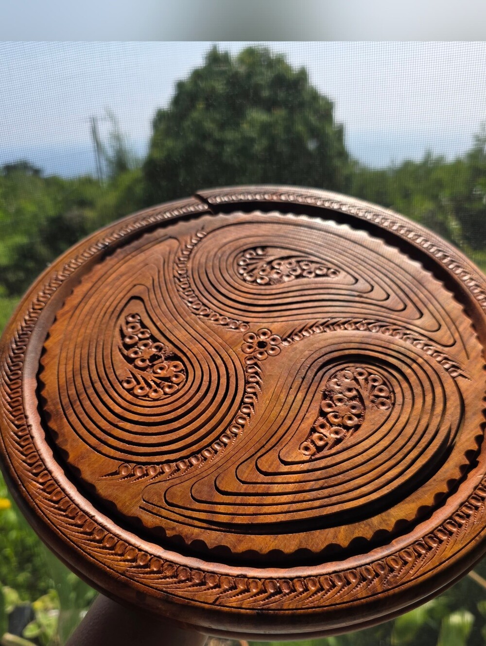 Hawaiian Bowl Collapsible Self Nesting Hand-Carved Wood Decorative Basket Art